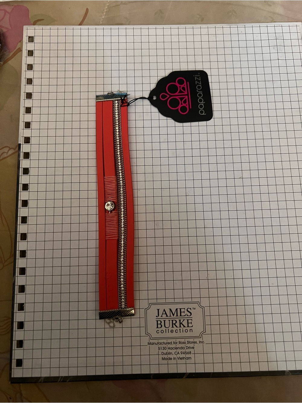Paparazzi Coral-Red Zipper Bracelet with Rhinestone Bow